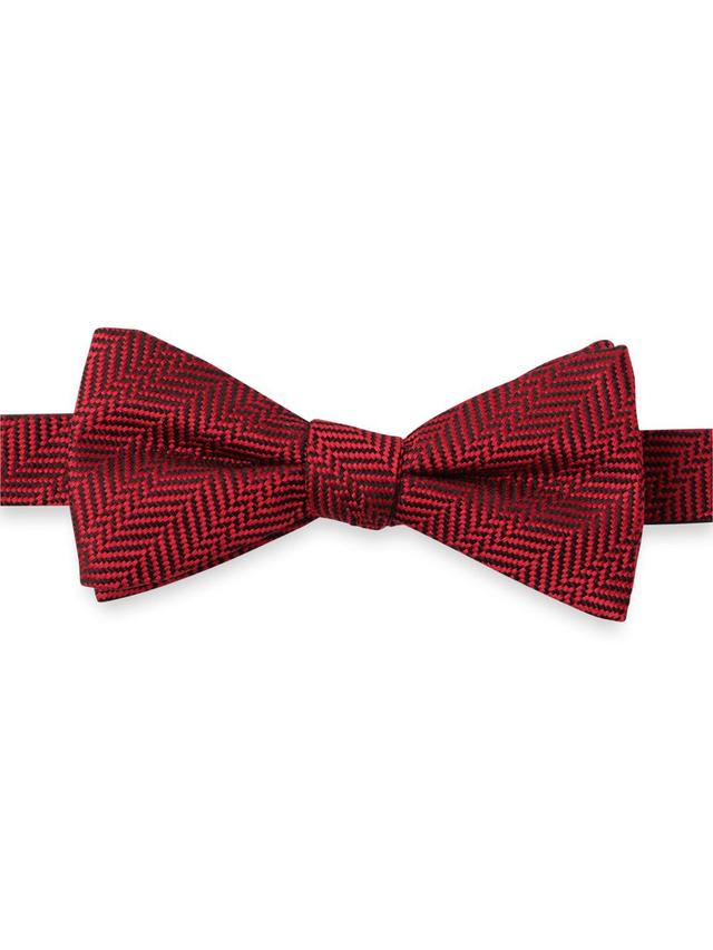 Herringbone Woven Silk Pre-tied Bow Tie - Red Product Image