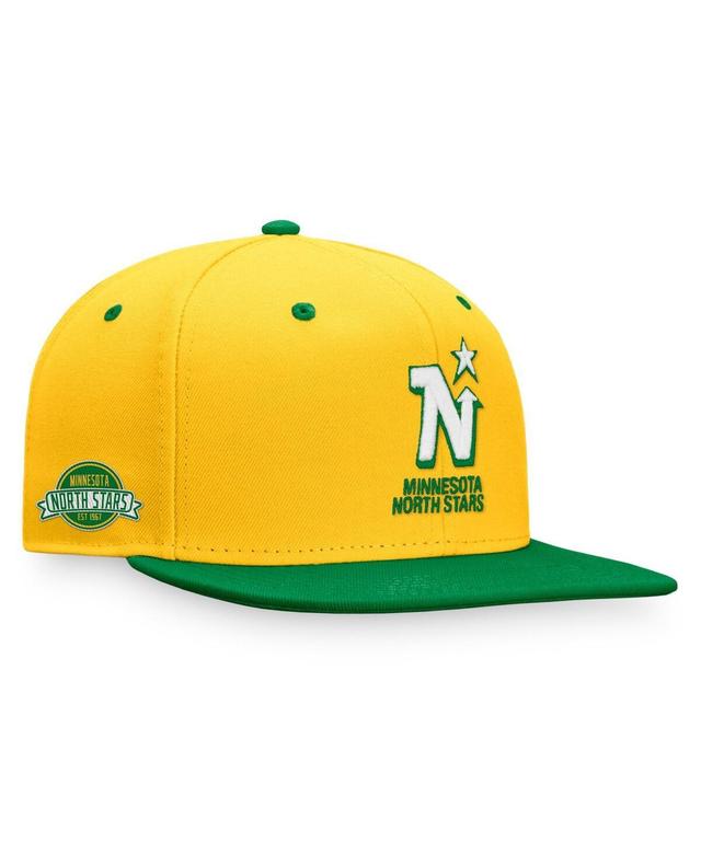 Fanatics Mens Gold Minnesota North Stars Iconic Heritage Two-Tone Panel Fitted Hat - Gold, Kelly Green Product Image