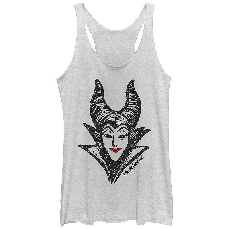 Disneys Villains Maleficent Head Sketch Womens Tri-Blend Racerback Tank Top, Girls White Grey Product Image