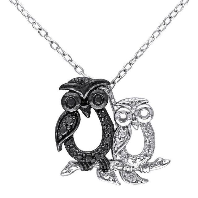 Stella Grace Sterling Silver Black Diamond Accent Owl Pendant Necklace, Womens Product Image