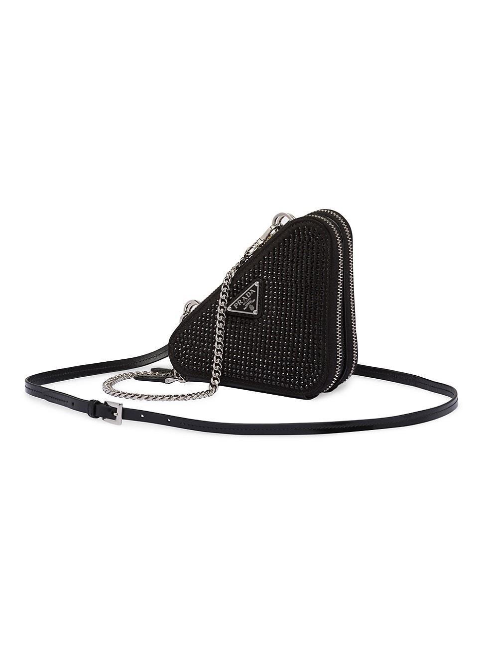 Womens Embellished Satin And Leather Mini Pouch Product Image