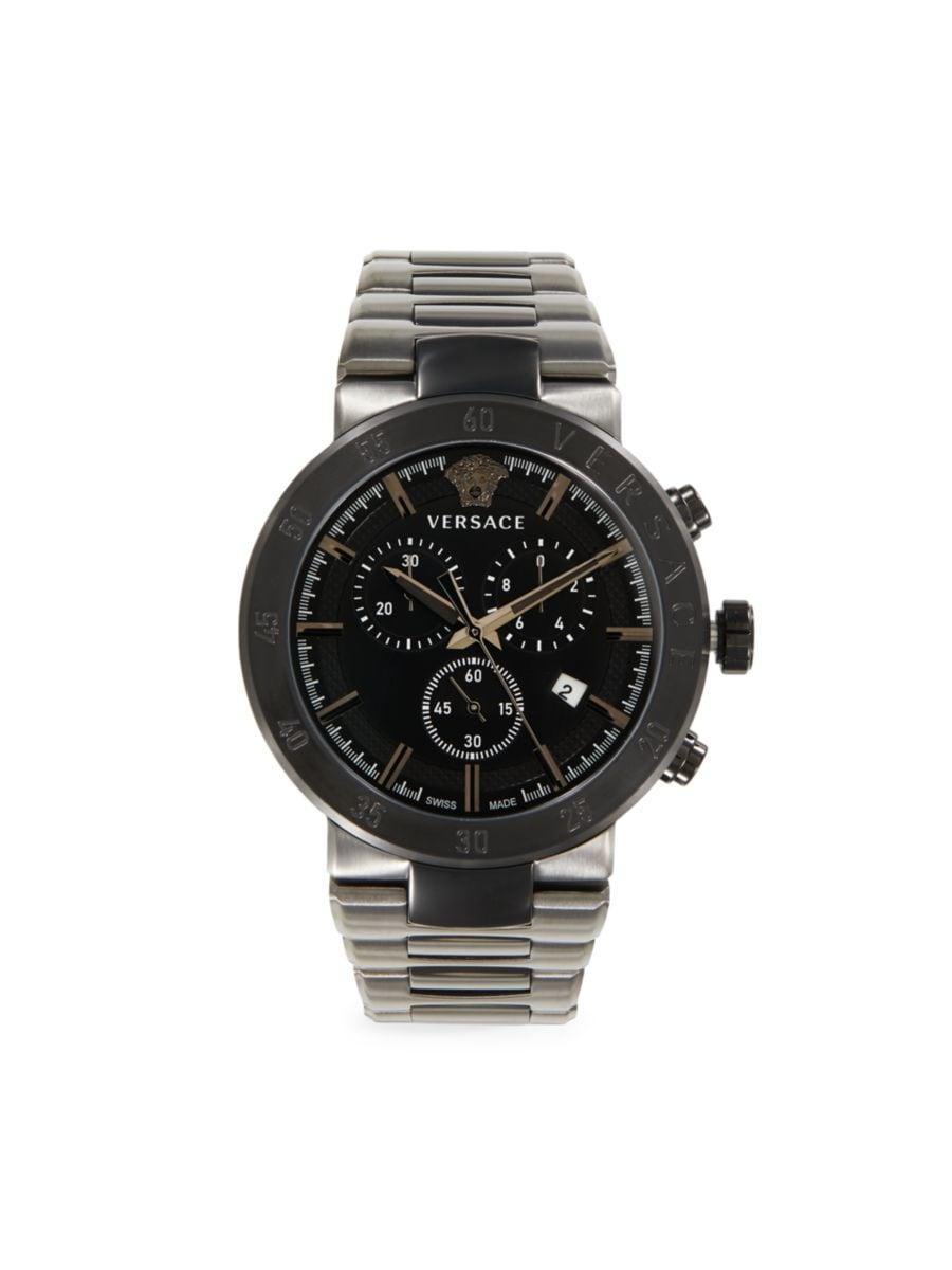 Men's 43mm Two Tone Stainless Steel Chronograph Watch In Black Product Image