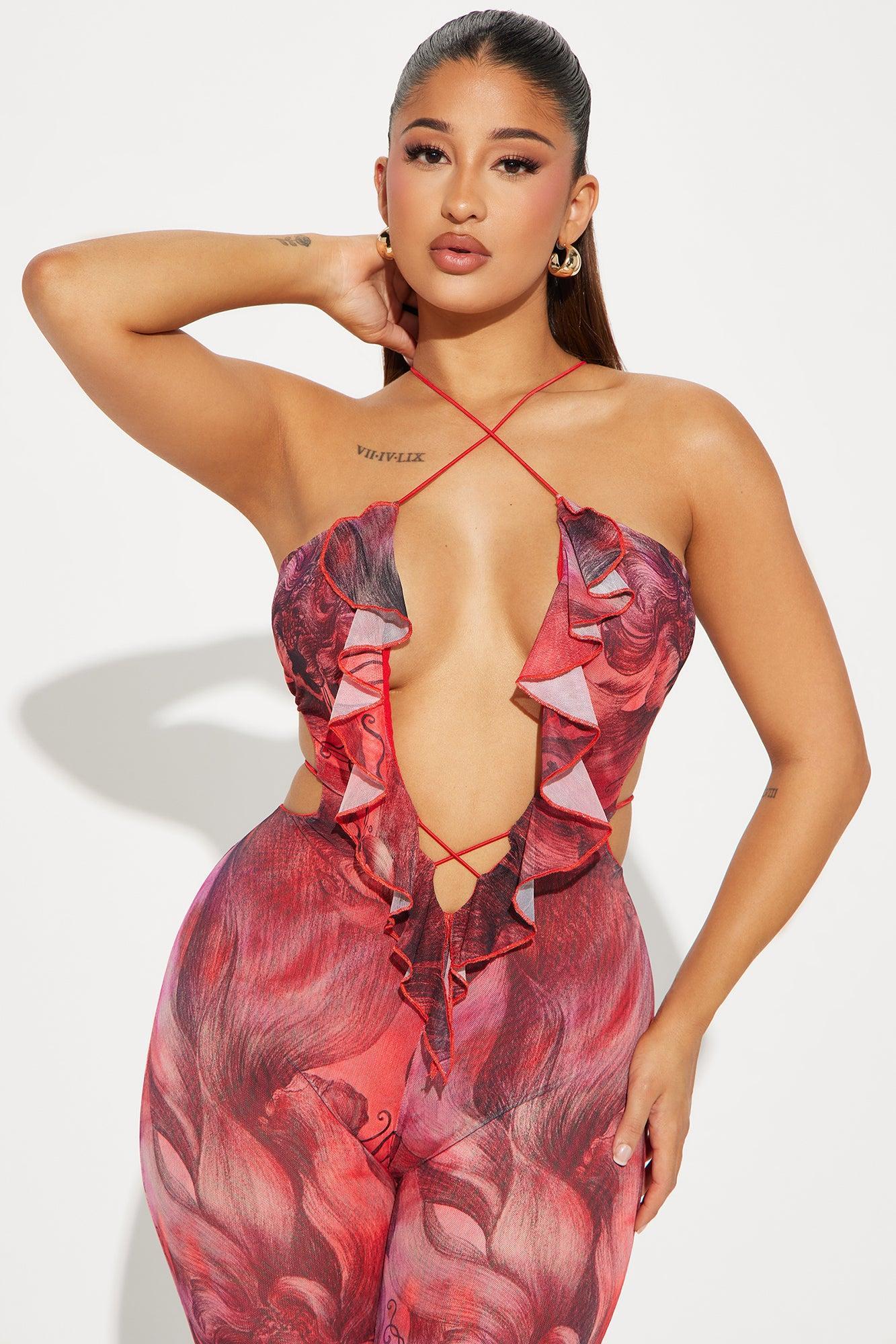 Endless Nights Mesh Jumpsuit - Red/combo Product Image