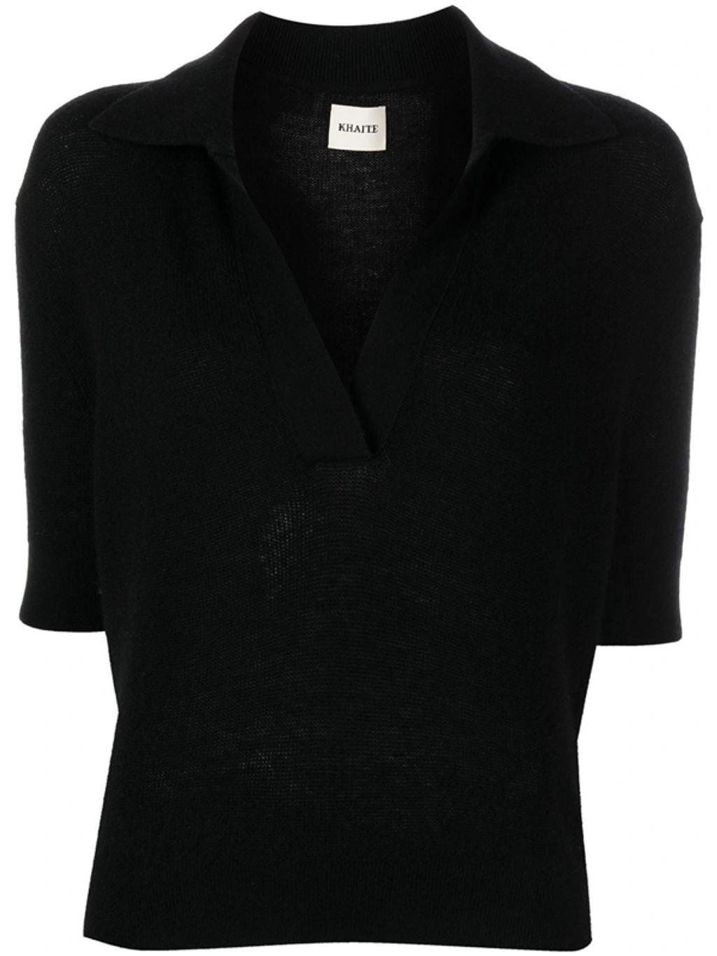 Jo Shortsleeved Cashmere Polo Top In Black Product Image