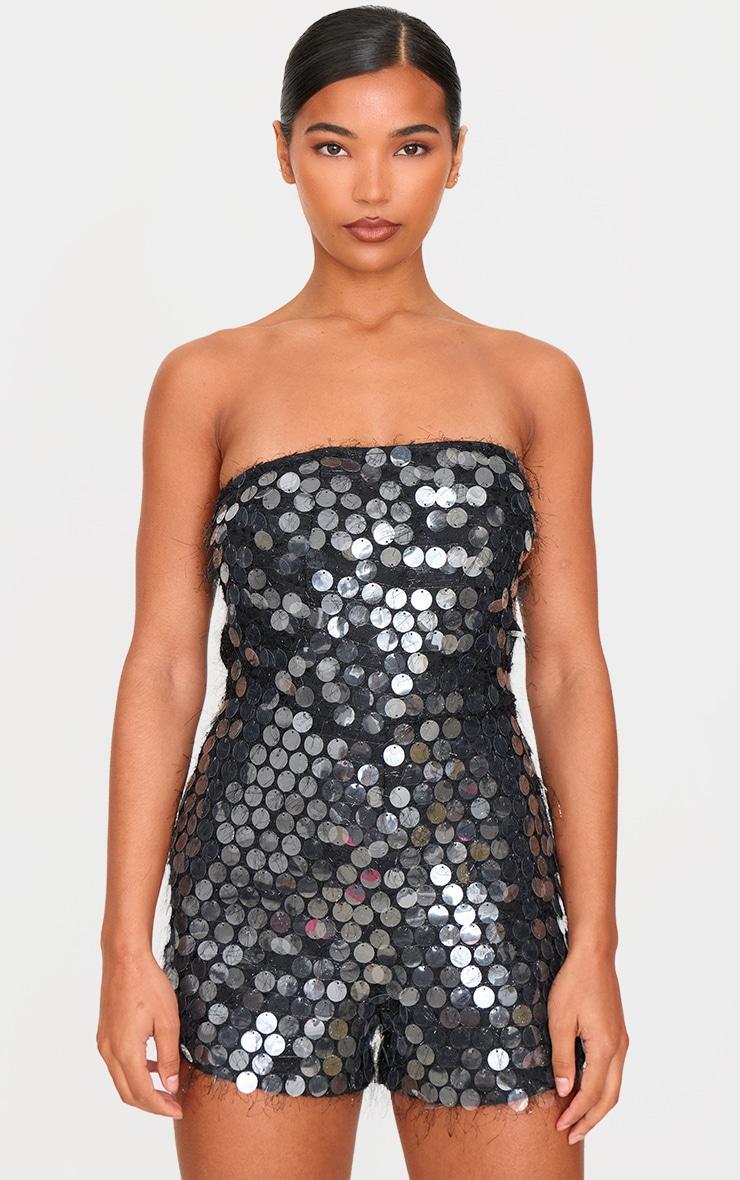 Black Disc Sequin Bandeau Romper product image