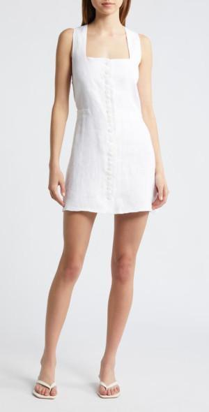 Faithfull the Brand Marinia Linen Button-Up Minidress in White at Nordstrom, Size Xx-Large Product Image