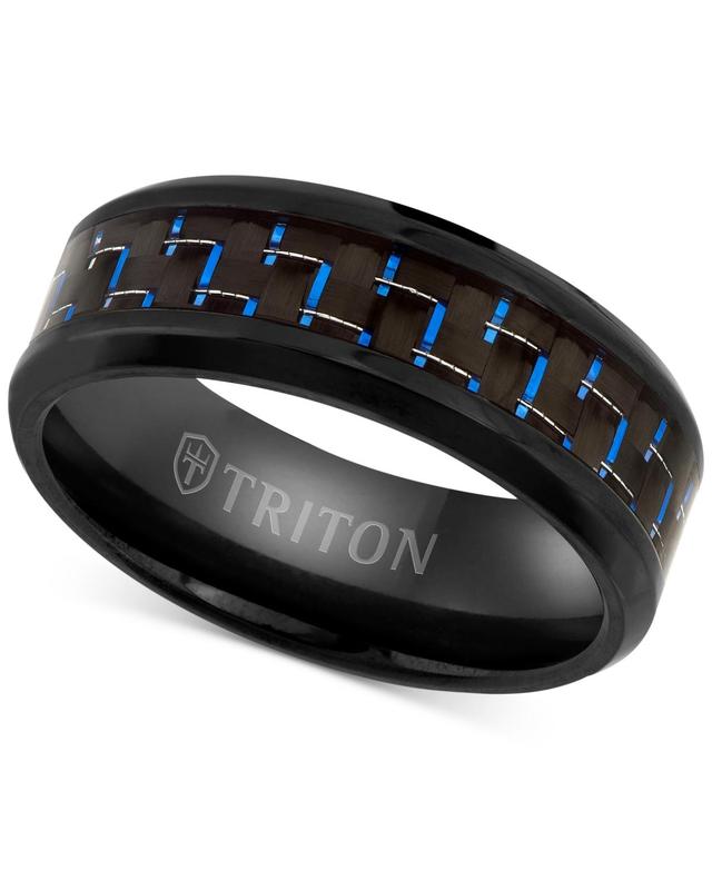 Triton Mens Blue Carbon Fiber Inlay Comfort Fit Band Black Titanium Product Image