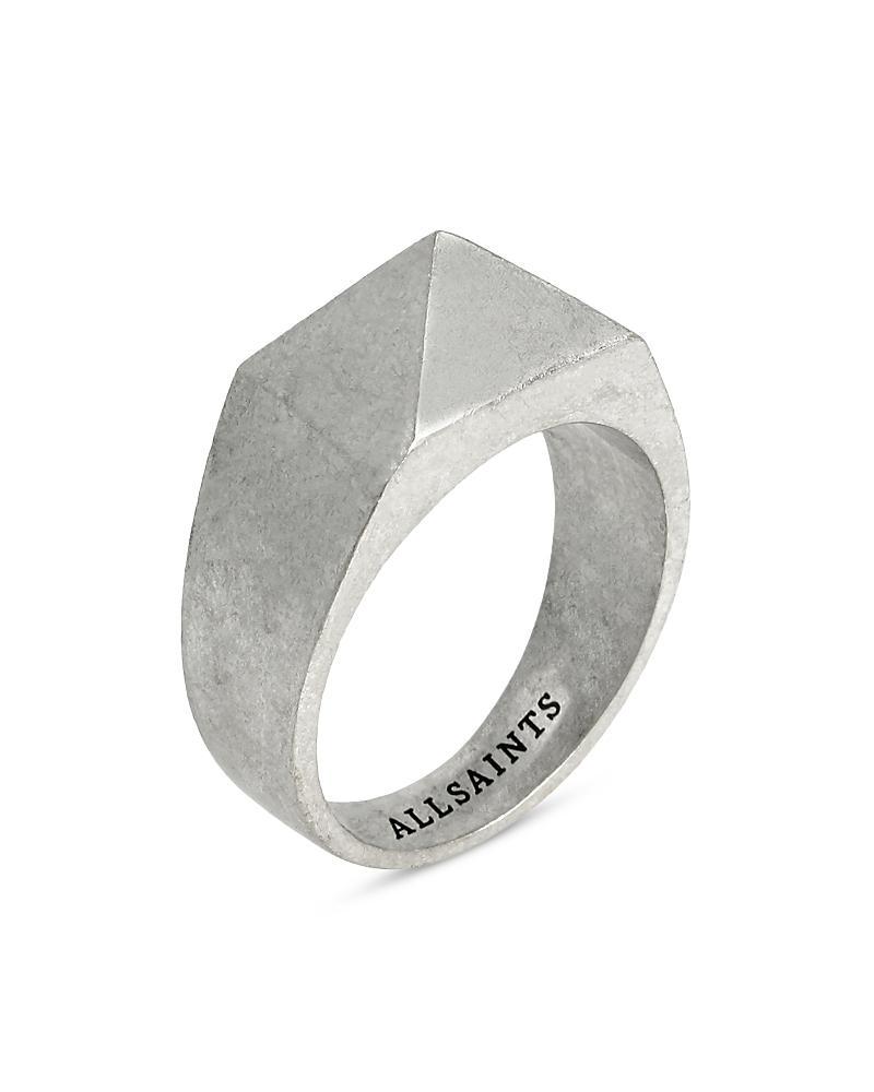 AllSaints Mens Sterling Silver Stud Signet Ring in Warm Silver at Nordstrom, Size Large Product Image