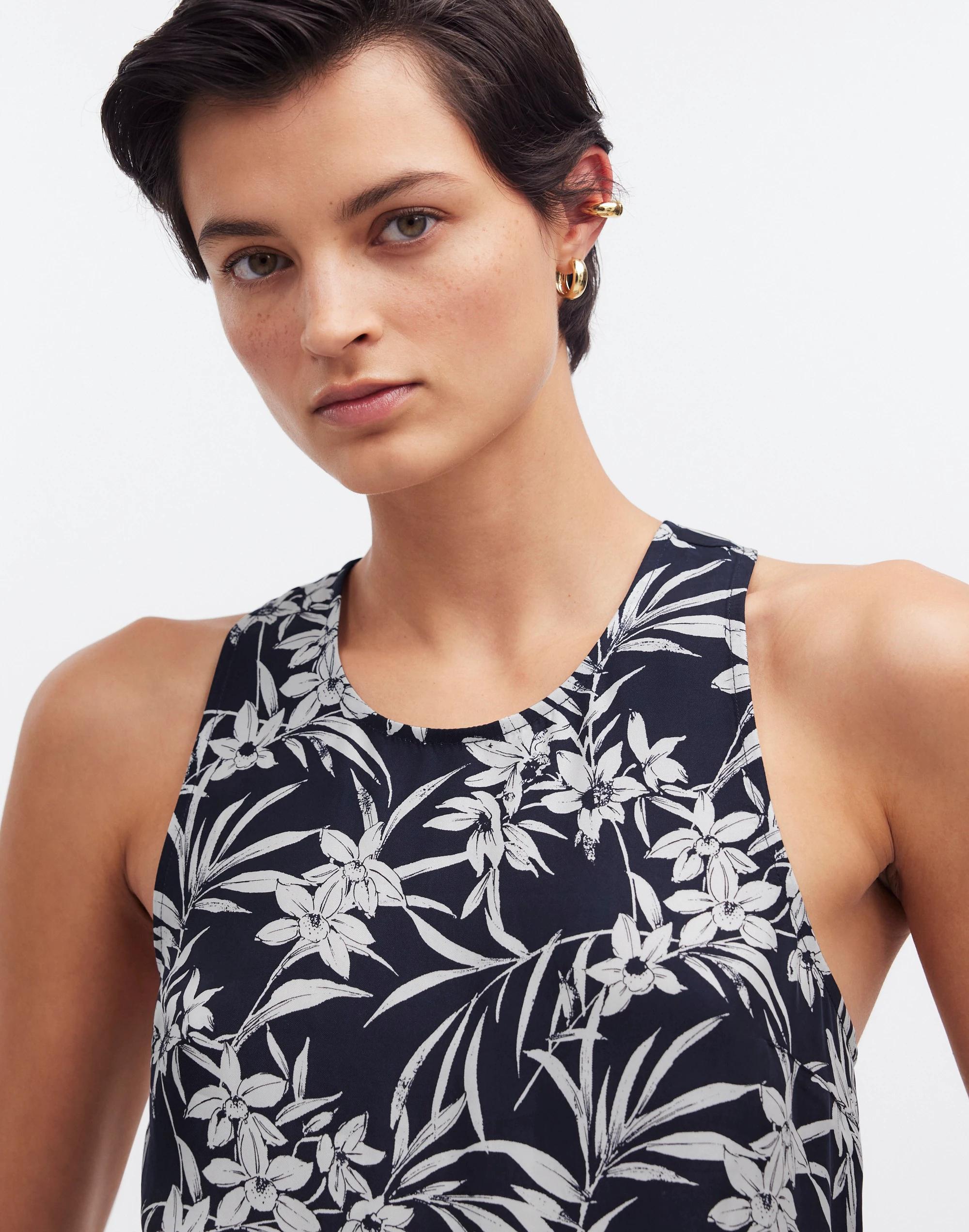 Crisscross-Back Sleeveless Top in Floral Cupro-Blend Product Image