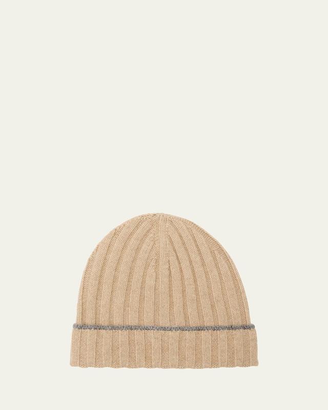 Mens Cashmere Rib Contrast-Trim Beanie Hat Product Image