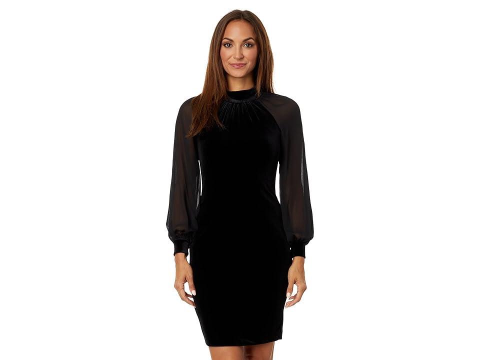 Calvin Klein Velvet Short Sheath with Chiffon Sleeves Women's Dress Product Image