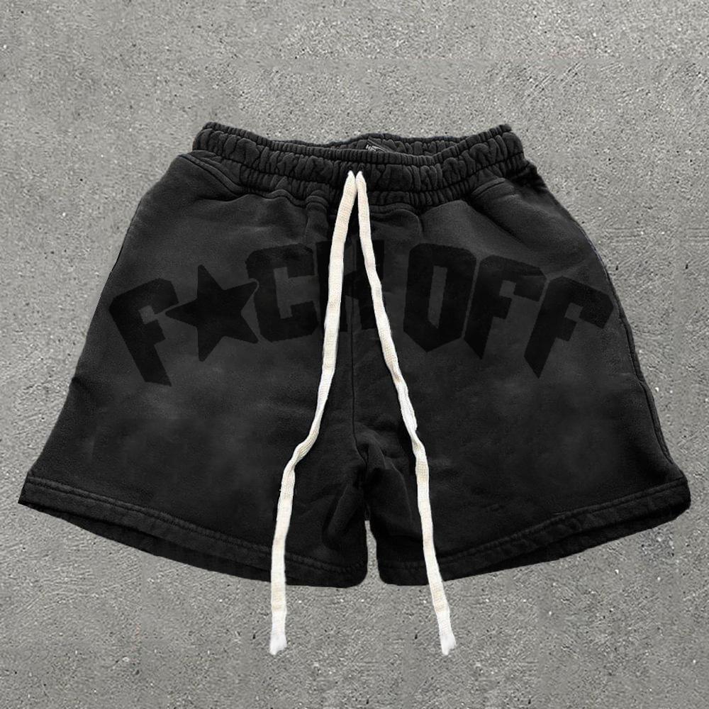 Retro F Ck Off Print Drawstring Shorts Product Image