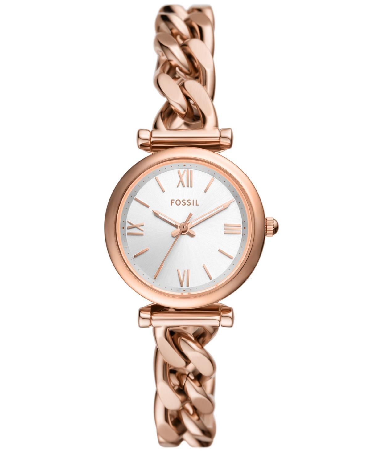 Fossil Womens Carlie Three-Hand Rose Gold-Tone Stainless Steel Watch 28mm Product Image