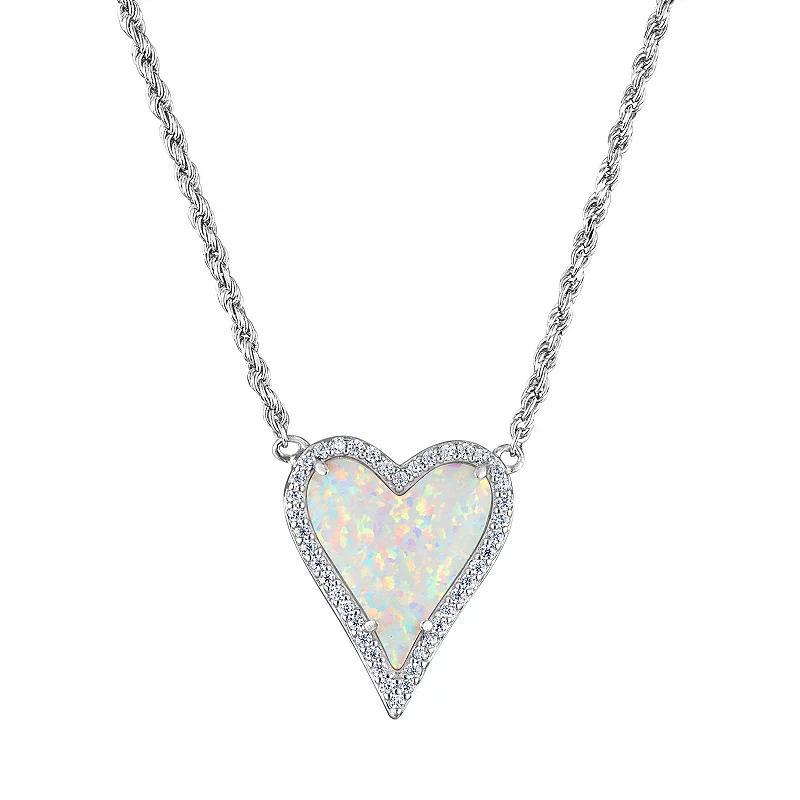 Designs by Gioelli Sterling Silver Lab-Created Opal Heart Necklace, Womens Product Image