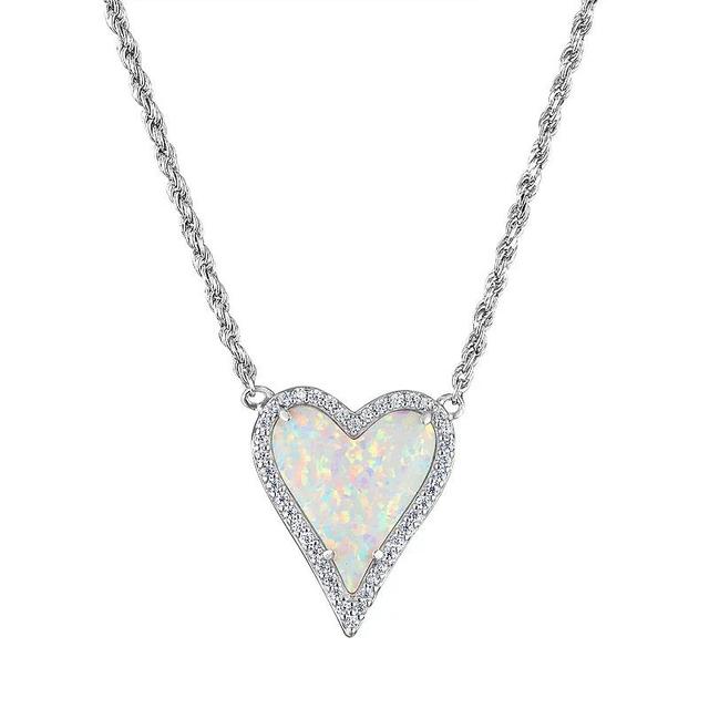 Designs by Gioelli Sterling Silver Lab-Created Opal Heart Necklace, Womens Product Image