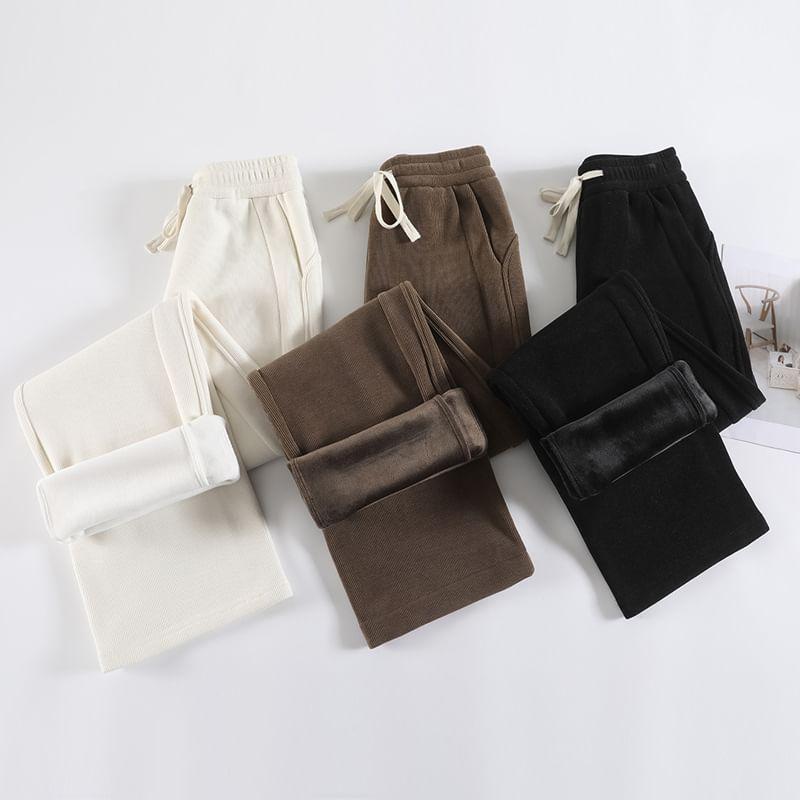 Drawstring Waist Plain Fleece-Lined Corduroy Loose Fit Pants Product Image