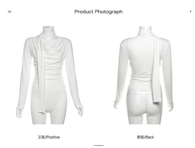 Long-Sleeve V-Neck Plain Top Product Image