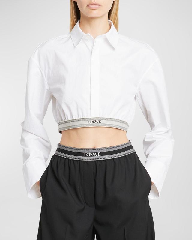 Button-Down Cropped Top with Logo Waistband Product Image