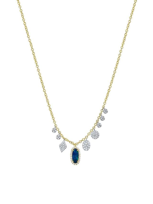 Womens 14K Yellow Gold & Diamond Oval Opal Drop Necklace Product Image