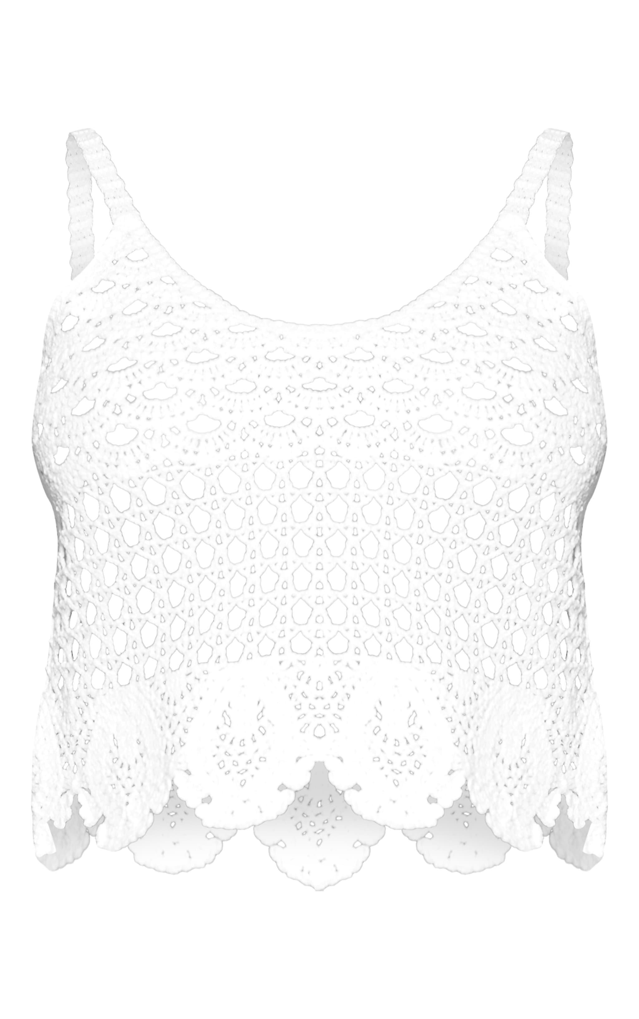 White Textured Crochet Frill Hem Crop Top Product Image