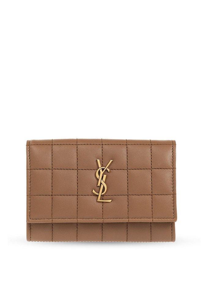 Ysl Logo Plaque Quilted Wallet In Brown Product Image