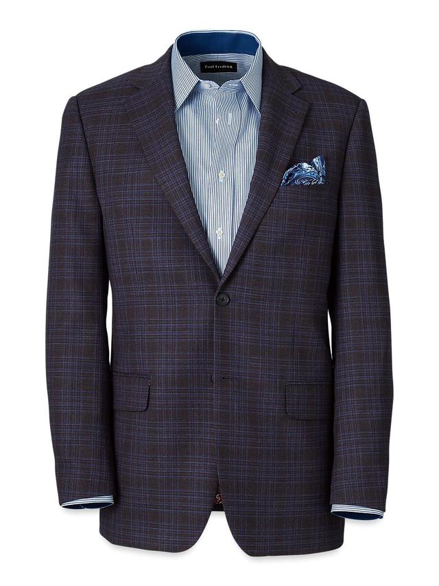 Wool Stretch Plaid Single Breasted Suit Jacket - Brown/navy Product Image