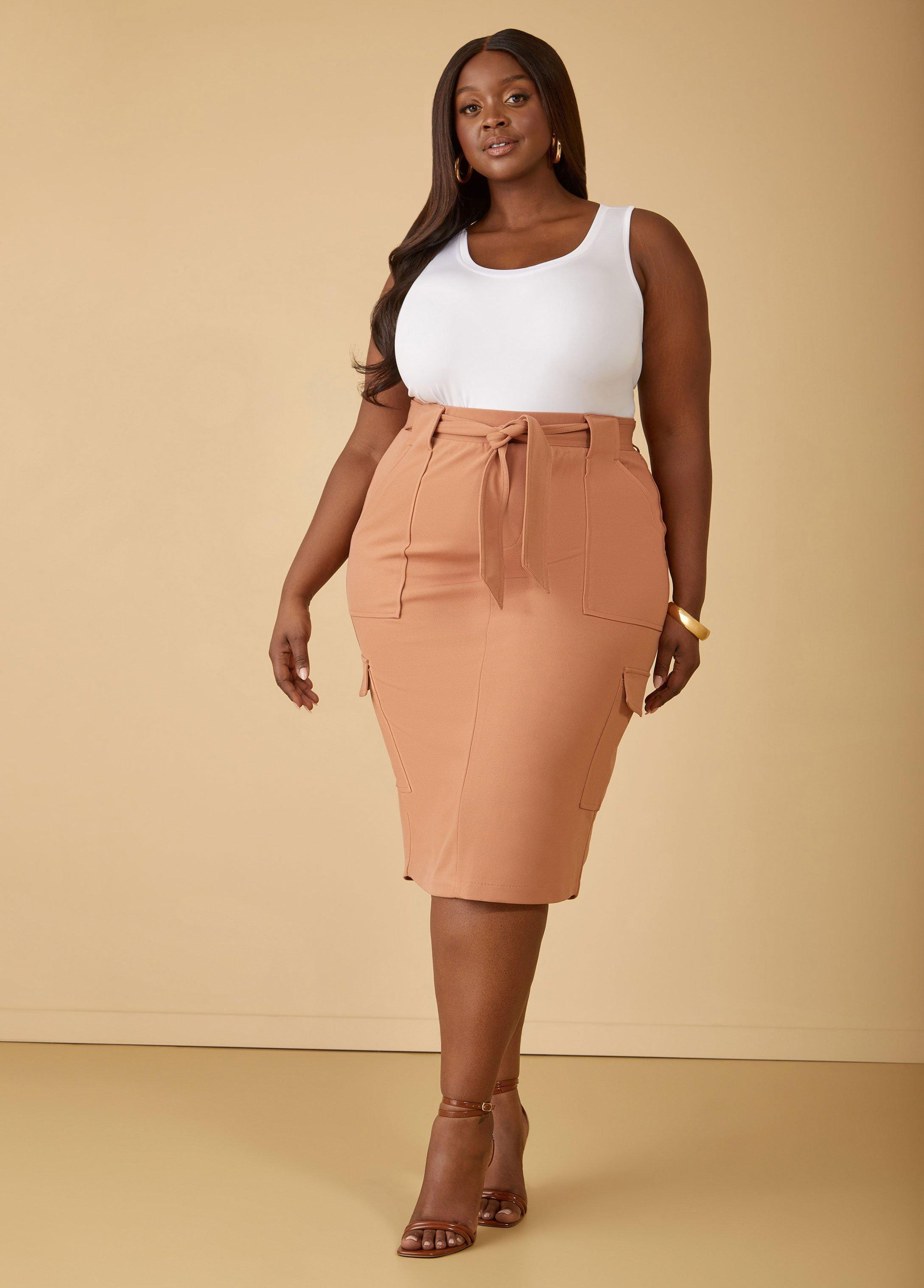 Plus Size Belted Midi Cargo Skirt Ashley Stewart product image