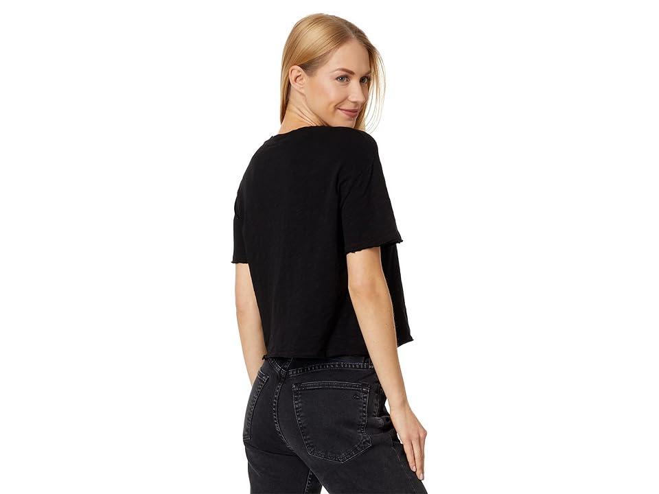 bobi Los Angeles Raw Edge Cropped Tee (Black) Women's Clothing Product Image