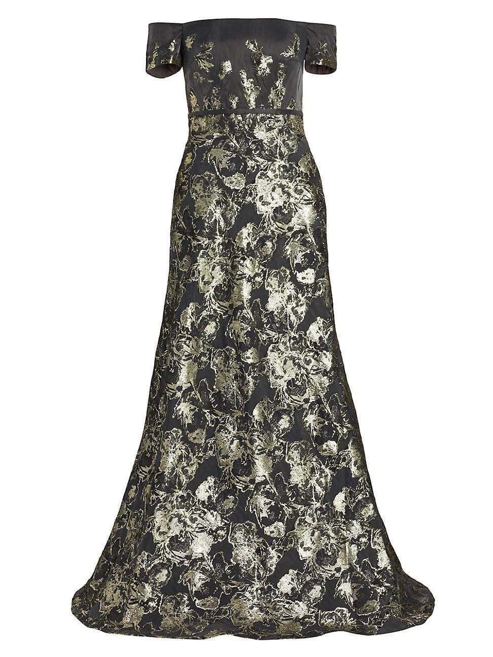 Womens Metallic Jacquard A-Line Gown Product Image