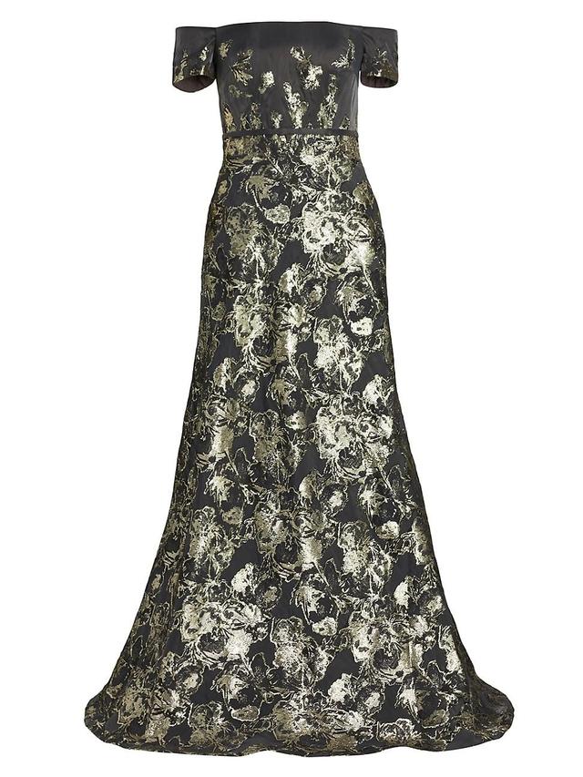 Womens Metallic Jacquard A-Line Gown Product Image