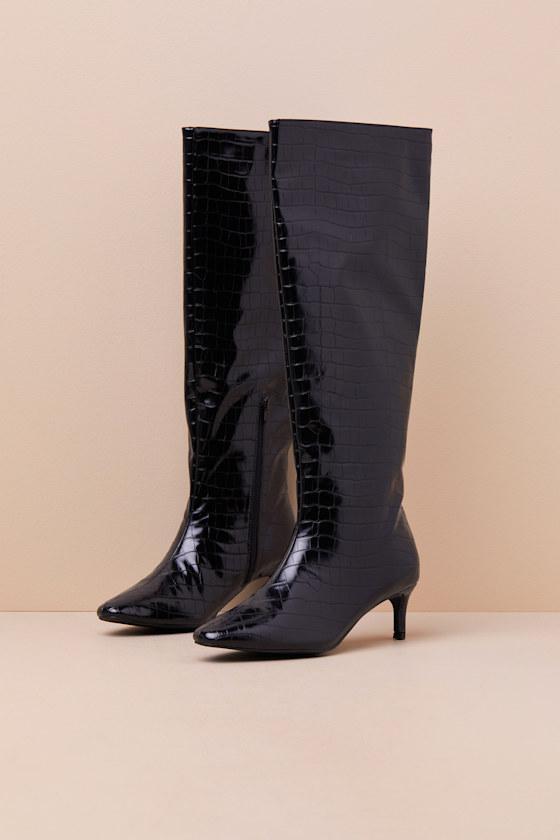 Rohmer Black Croc-Embossed Over-the-Knee Boots Product Image