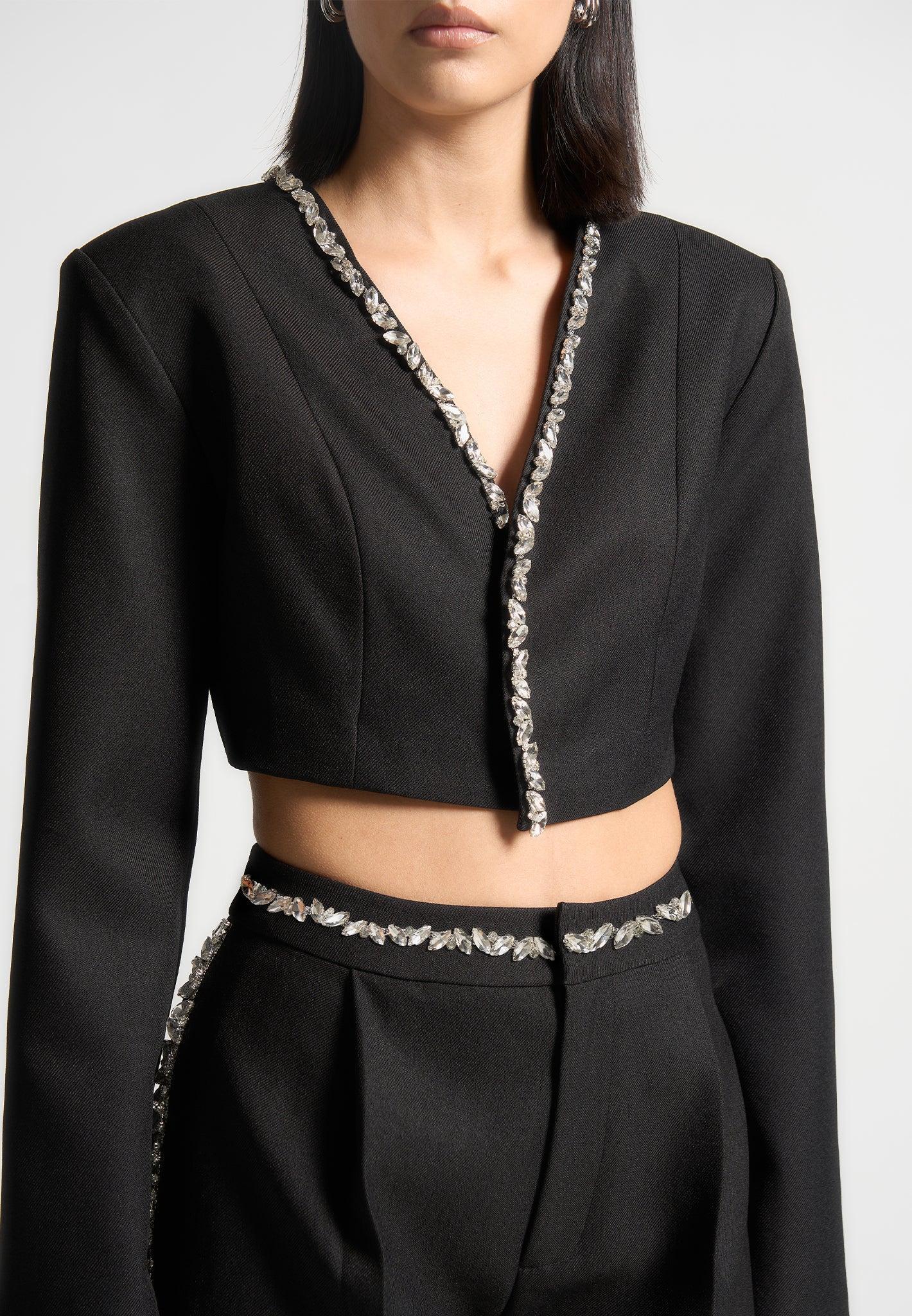 Embellished Cropped Blazer - Black Female Product Image