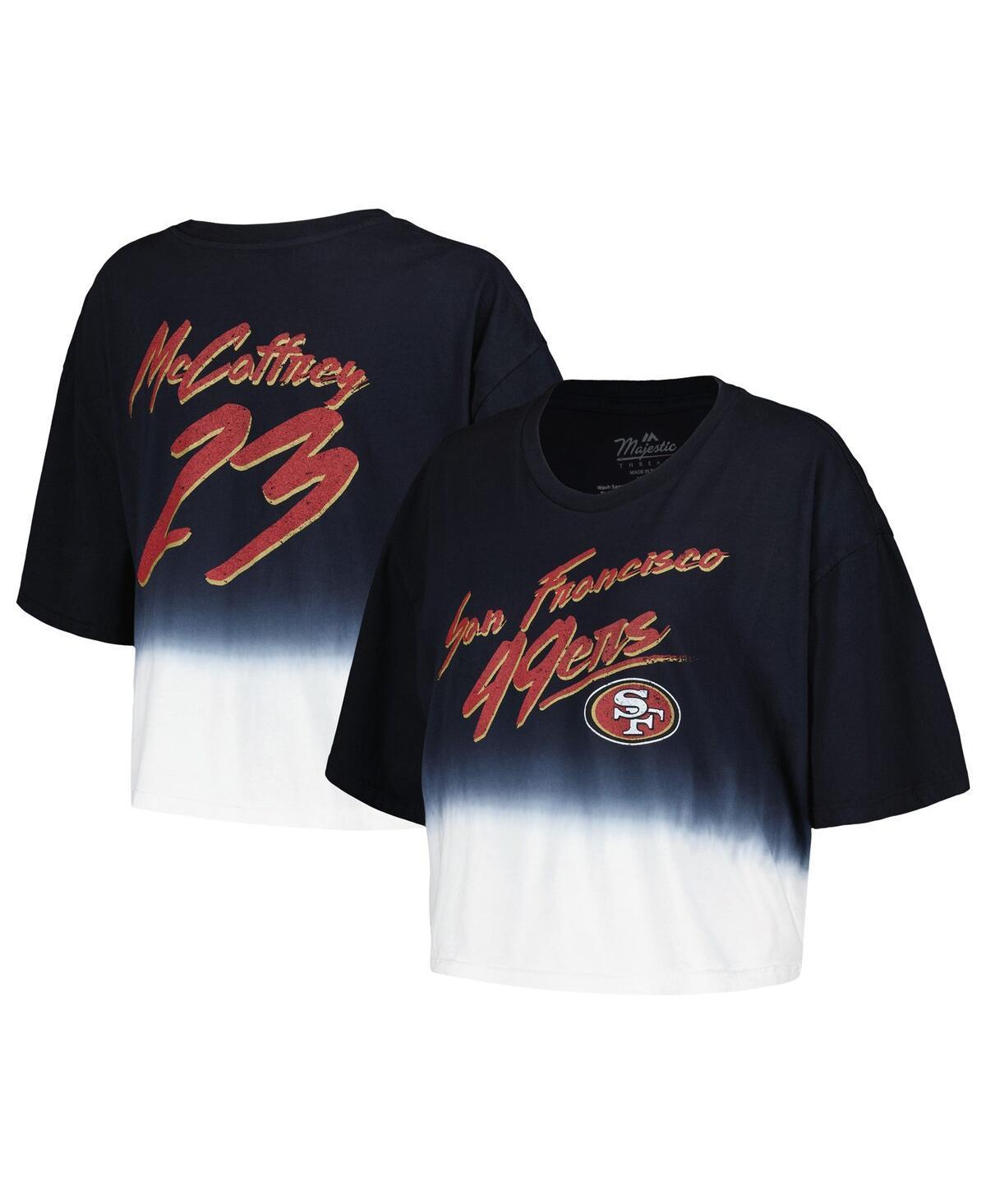 Womens Majestic Threads Christian McCaffrey Black Distressed San Francisco 49ers Dip-Dye Player Name and Number Crop Top - Black Product Image