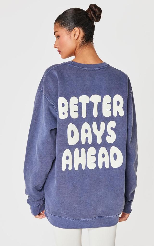 Navy Better Days Ahead Printed Washed Sweatshirt Product Image