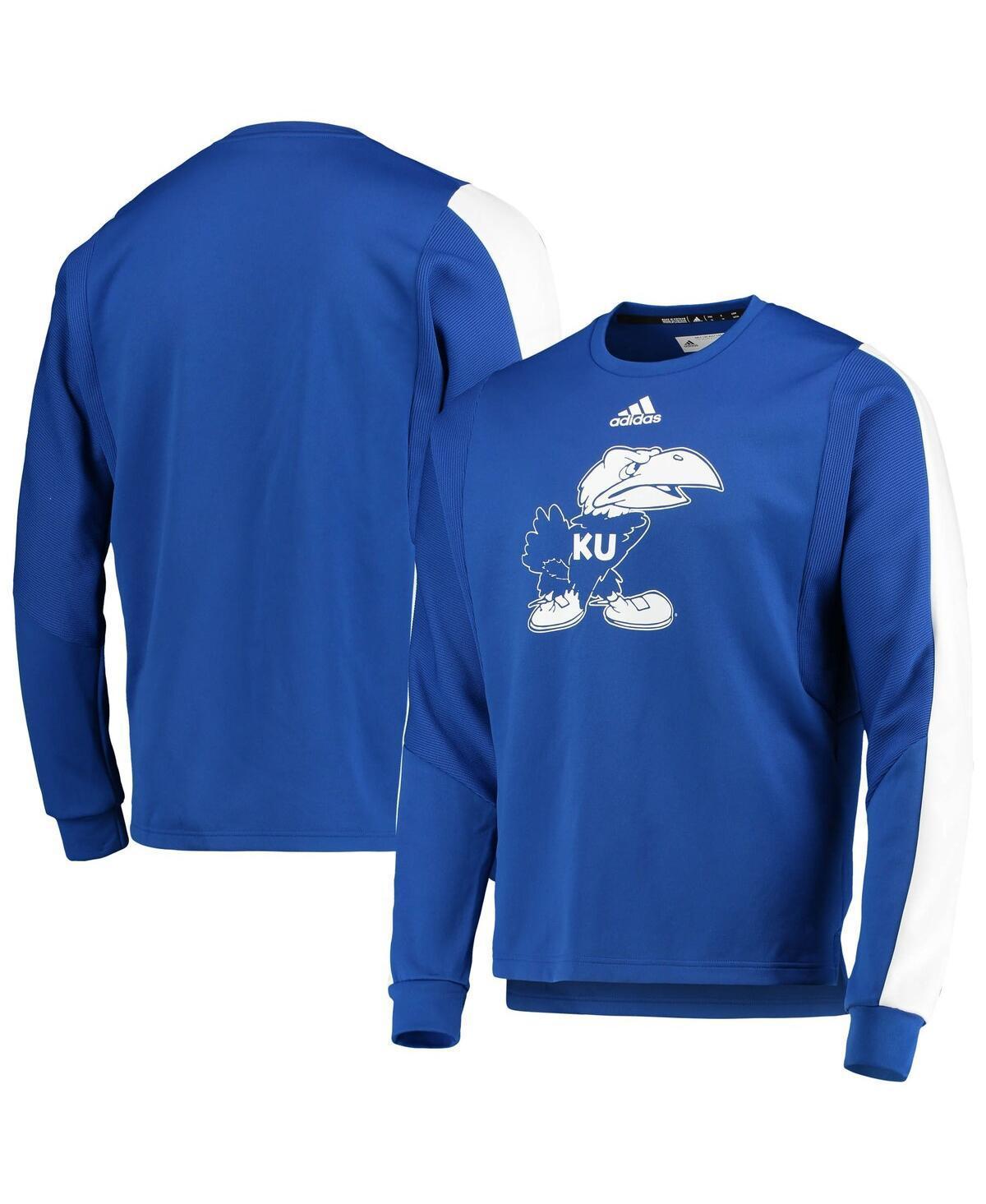 Mens adidas Royal Kansas Jayhawks Sideline Reverse Retro Aeroready Pullover Sweatshirt Product Image