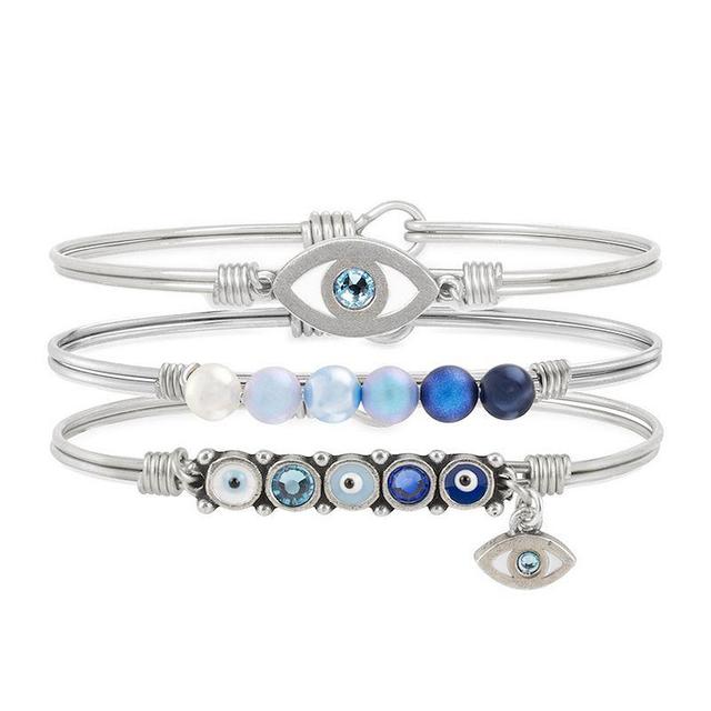 Luca + Danni Crystal Always Protected Evil Eye Bangle Bracelets Trio Set, Womens Silver Product Image