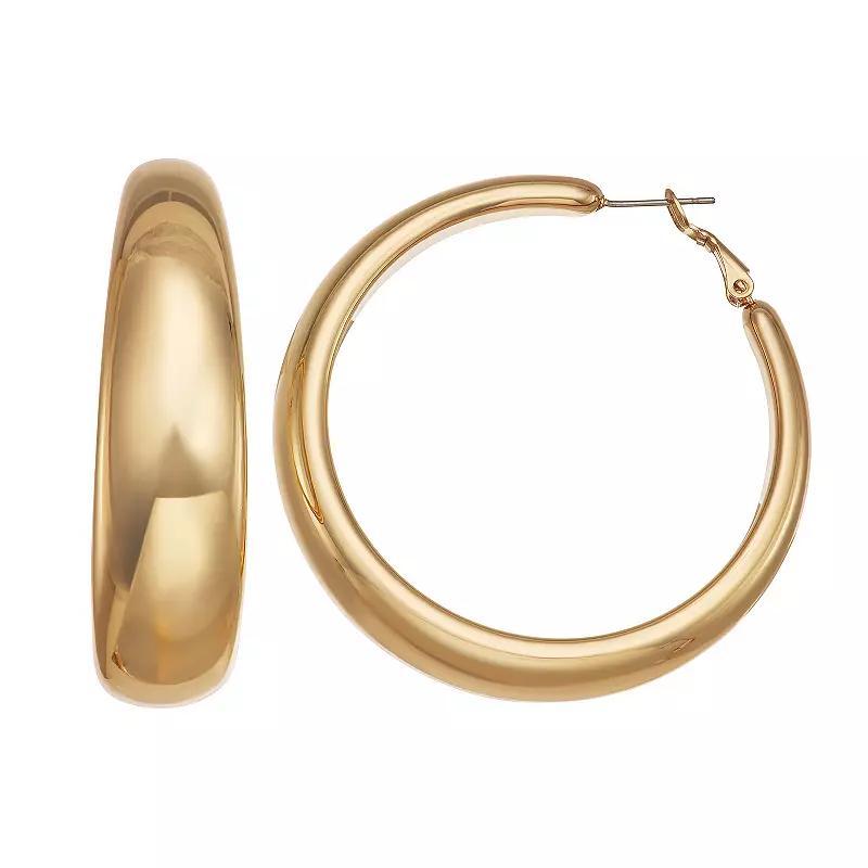 Nine West Puffy Tapered Hoop Earrings, Womens, Gold Tone Product Image