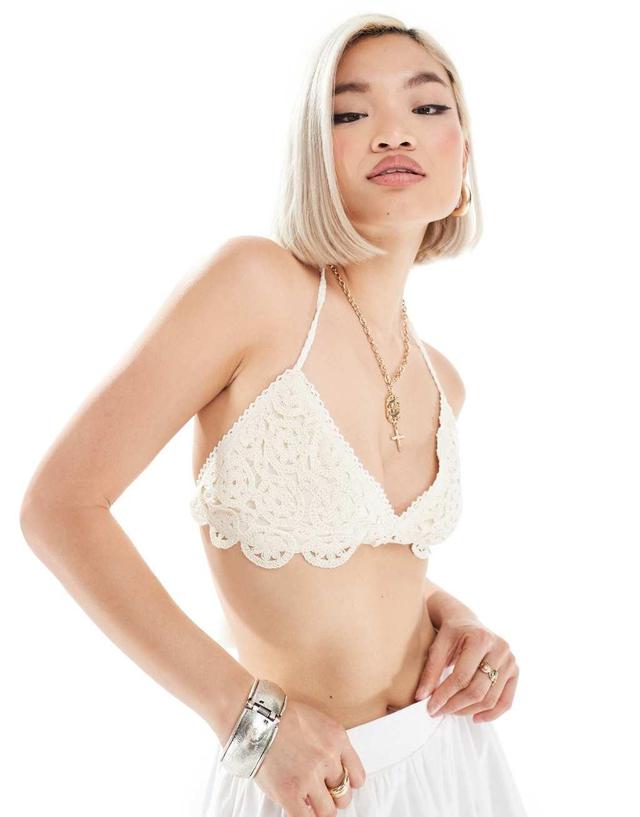 Monki tie up crochet top in off white Product Image