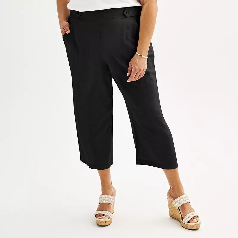 Plus Size Croft & Barrow Button-Tab Pull-On Wide Leg Crop Pants, Womens product image