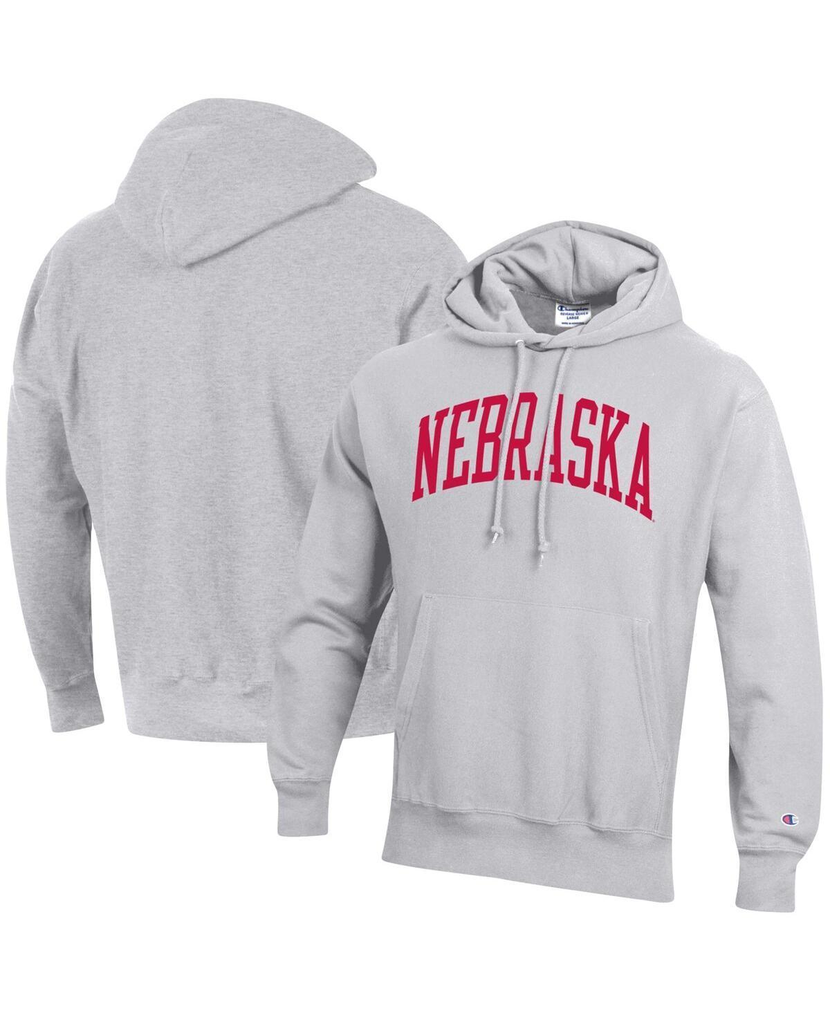 Mens Champion Heathered Gray Nebraska Huskers Big & Tall Reverse Weave Fleece Pullover Hoodie Sweatshirt Product Image