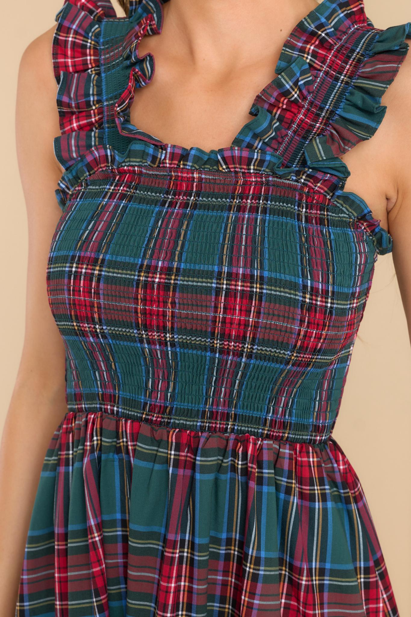 Aura Pride And Joy Green Plaid Midi Dress Product Image