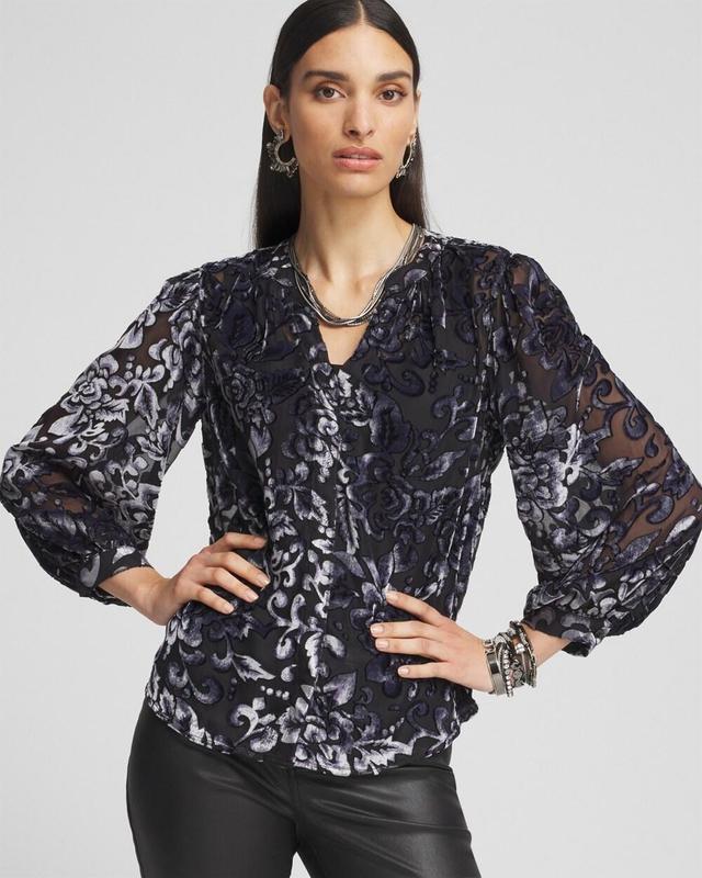 Women's Velvet Blouson Sleeve Blouse Product Image