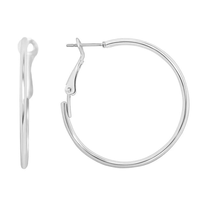 Silver Tone Large Hoop Earrings, Womens Product Image