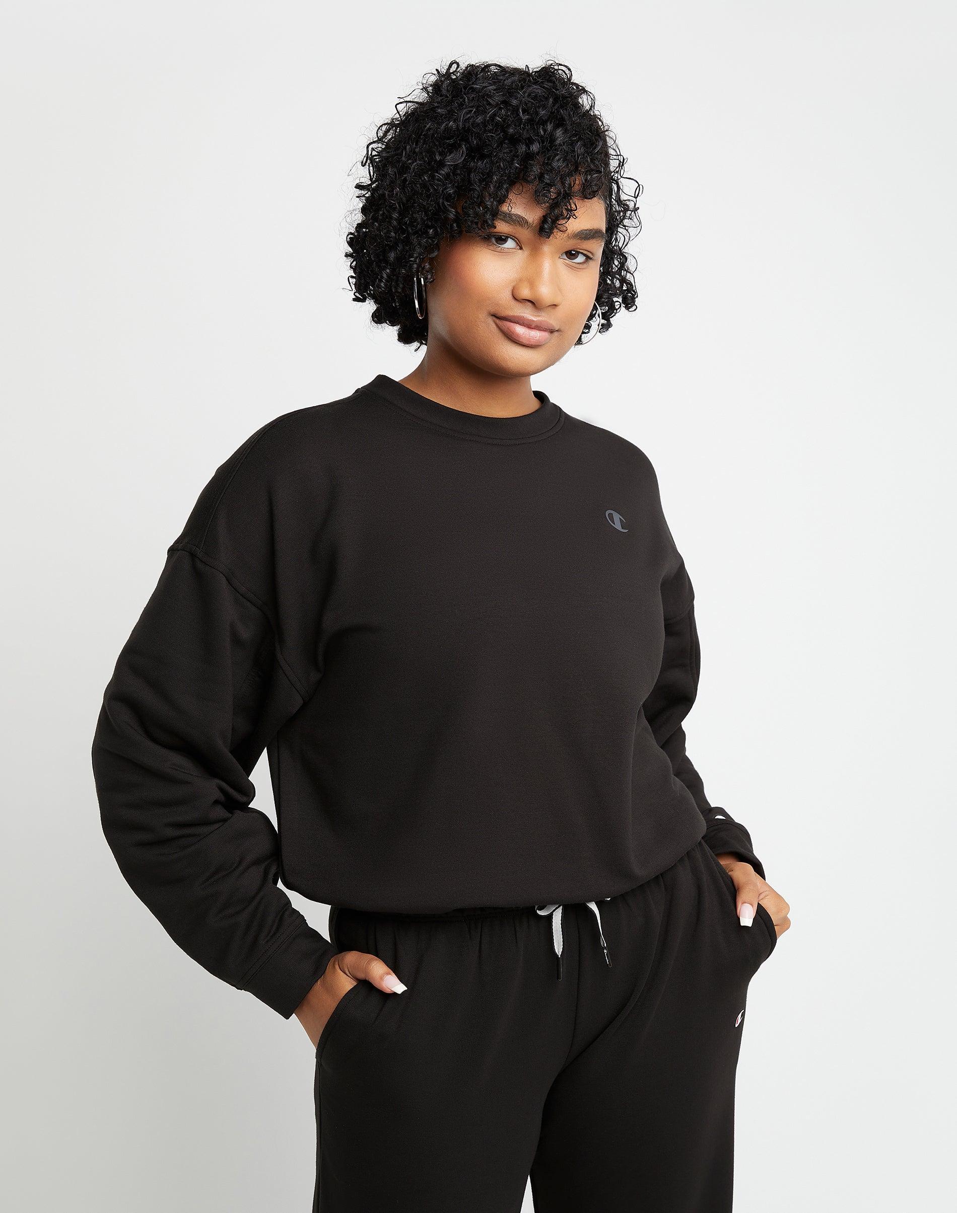 Womens Champion Soft Touch Drawstring Crewneck Sweatshirt, C Logo Black XS Product Image