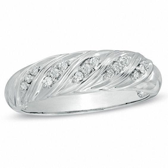 Men's 1/8 CT. T.w. Diamond Spiral Wedding Band in 10K White Gold Product Image