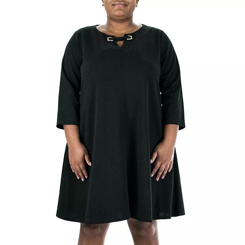 Plus Size Nina Leonard Grommet Notchneck Dress, Womens Blue Product Image