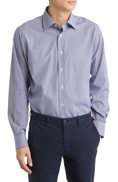 David Donahue Gingham Trim Fit Barrel Cuff Dress Shirt Product Image