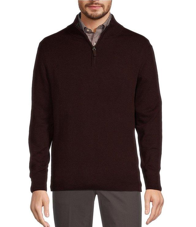 Roundtree & Yorke Big & Tall Mock Neck Long Sleeve Solid Quarter-Zip Sweater Pullover Product Image