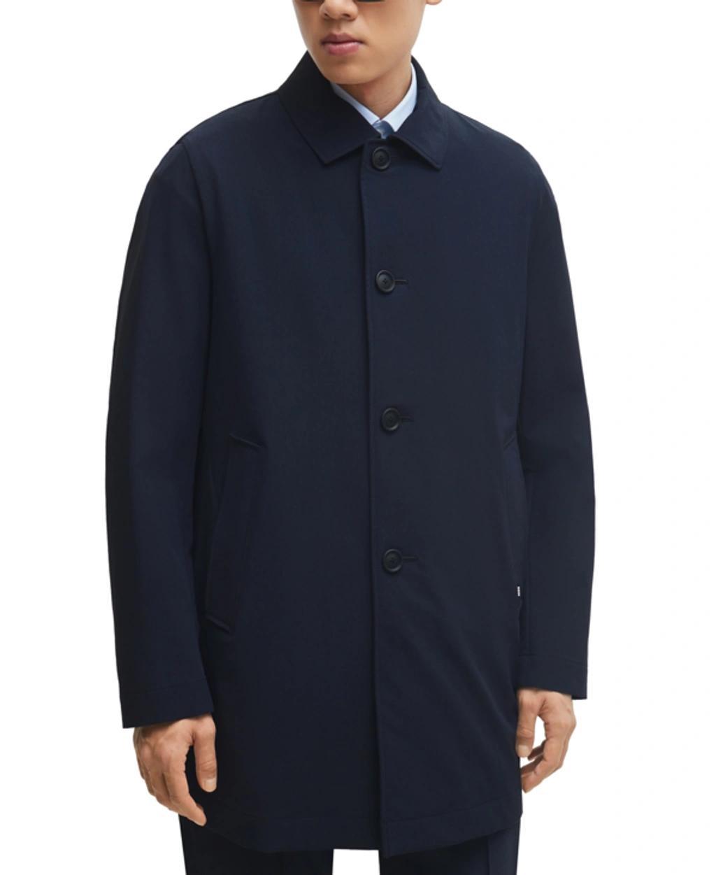 Boss By  Men's Regular-fit Button-up Coat In Dark Blue Product Image