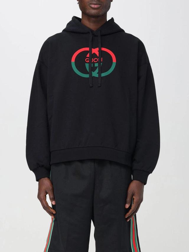 GUCCI Cotton Jersey Printed Hooded Sweatshirt In Black Product Image